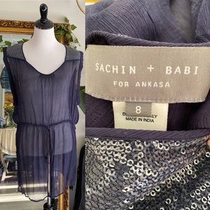 Sachin & Babi 100% Silk Cover-up Dress-Navy